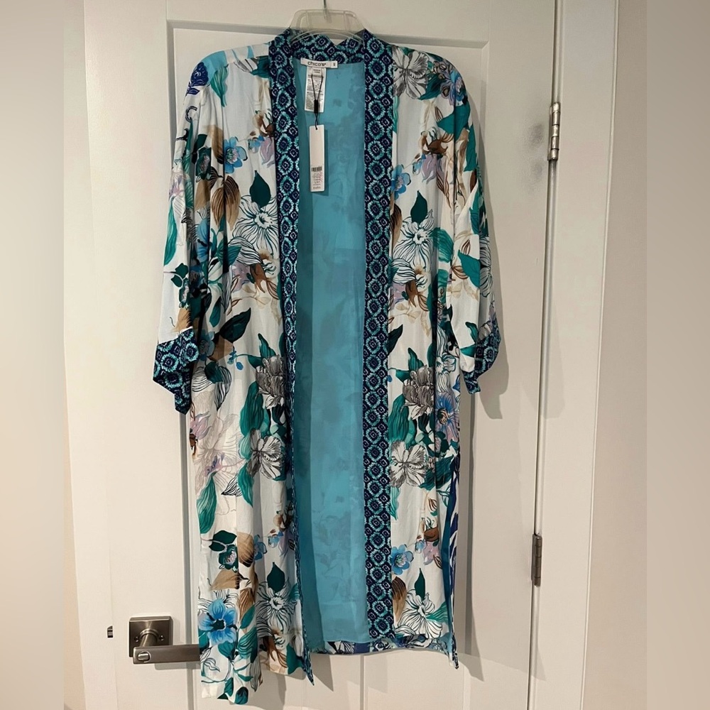 CHICOS ISLAND MOTIF LONG KIMONO SIZE SMALL/MEDIUM NWT! - Picture 4 of 6